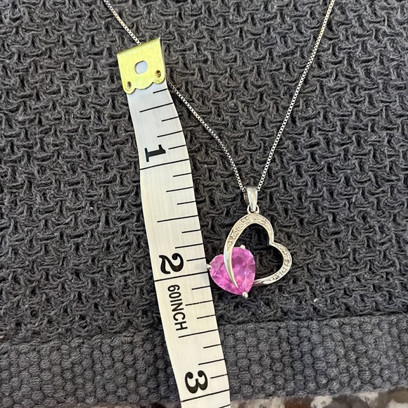 Pink and white sapphire heart-shaped necklace in .925 sterling silver. - Picture 5 of 7